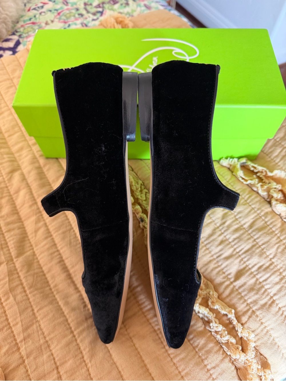 Sam Edelman Black Velvet Mary Jane Flats with Gold Buckle 7.5 - Picture 7 of 9